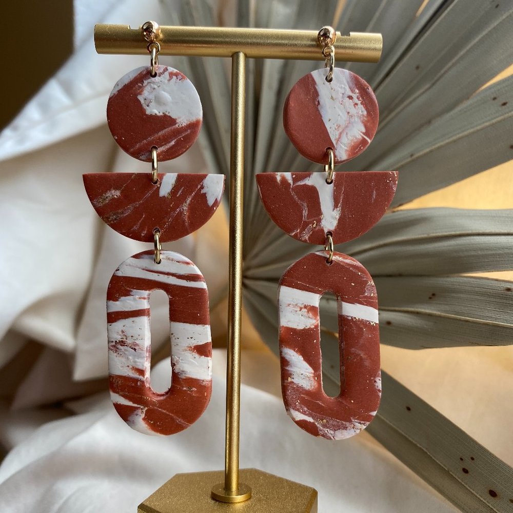 Rust/Gold/White Marble Polymer Clay Earrings